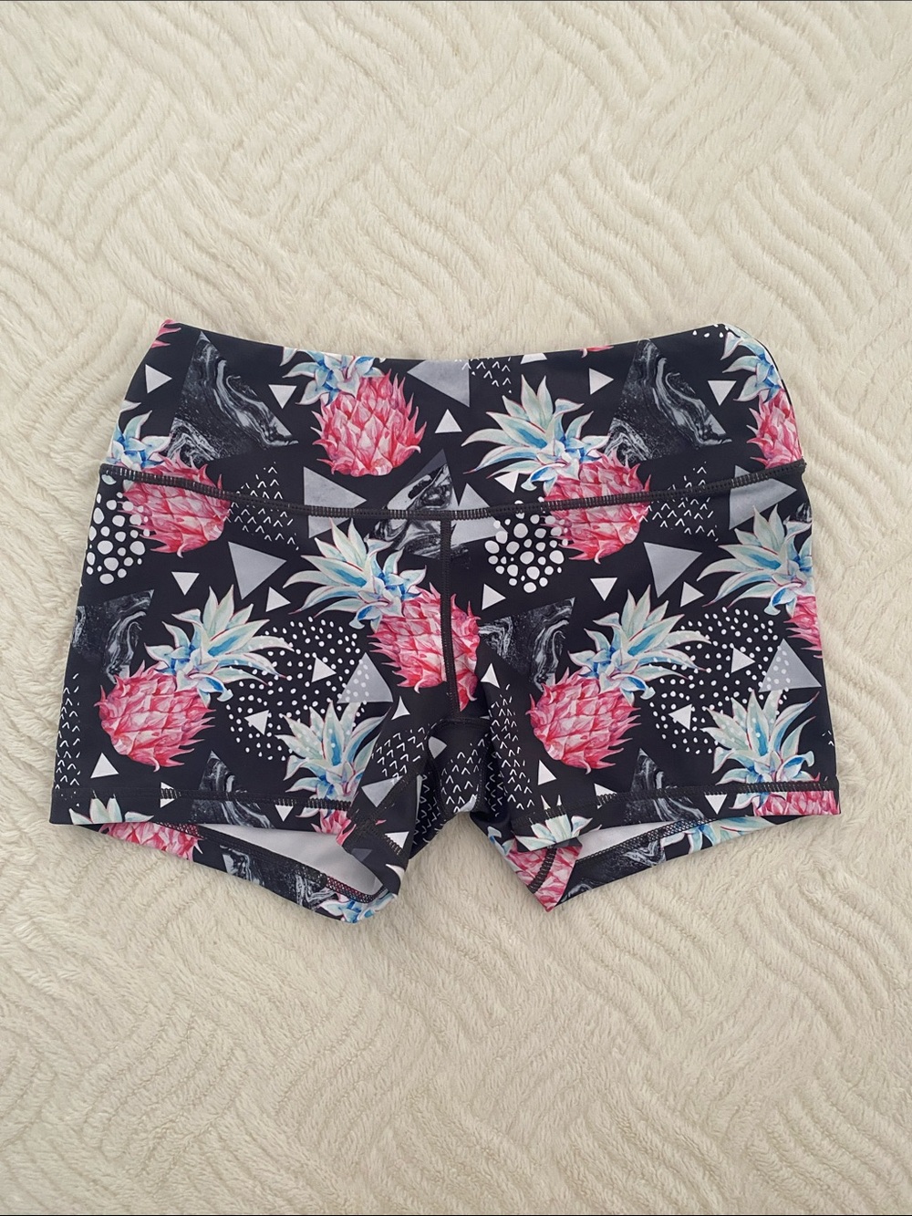 Feed Me Fight Me Pineapple Print Athletic Shorts - Black & Pink